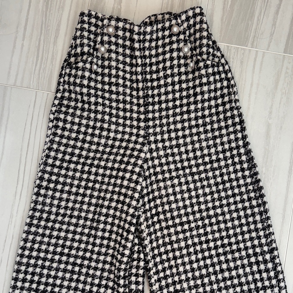 Flying Tomato Black and White Houndstooth Wide Leg Pants